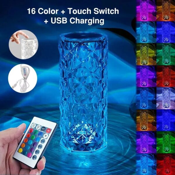 16Colors USB Rechargeable LED Atmosphere Room Decor Christmas Room Decoration Home Lights Crystal Lamp Touch Table Bedside Lamps - Image 5