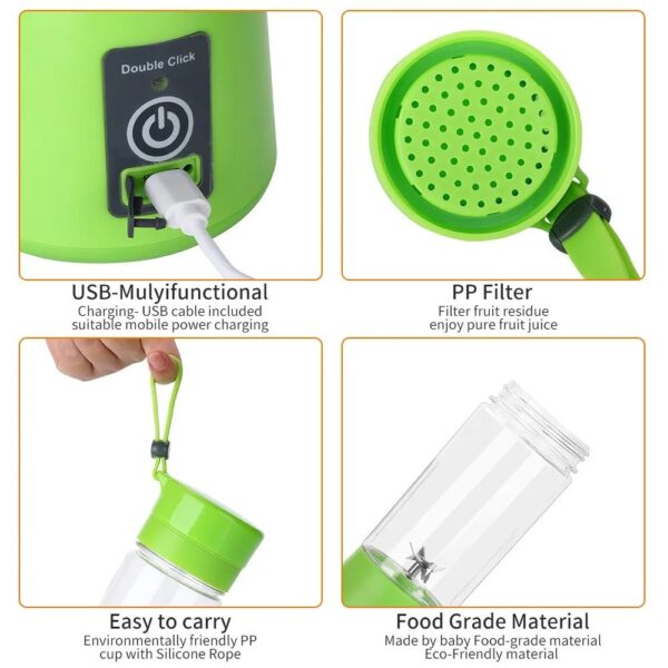 Juicer Blender 6 Blades USB Portable 380ml Mini Fruit Bottle Juicer Small Blender - Image 3
